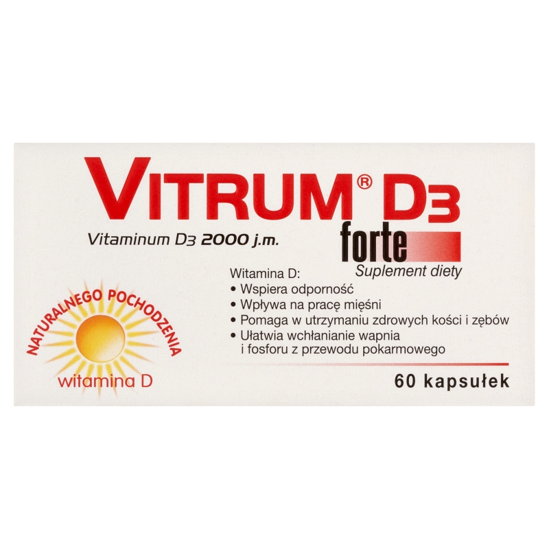 Vitrum D3 Forte 2000 j.m., kapsułki z witaminą D3 wspierającą odporność, 60 szt.