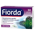 Fiorda pastylki ze składnikami wspomagającymi w podrażnieniach gardła i krtani, o smaku czarnej porzeczki, 30 szt.