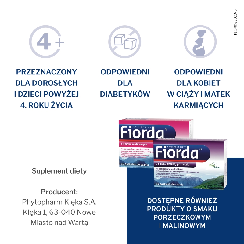 Fiorda, pastylki do ssania ze składnikami na podrażnione gardło i krtań o smaku cytryny, 30 szt.