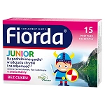 Fiorda Junior pastylki ze składnikami wspomagającymi w podrażnieniach gardła i krtani dla dzieci o smaku malinowym, 15 szt.