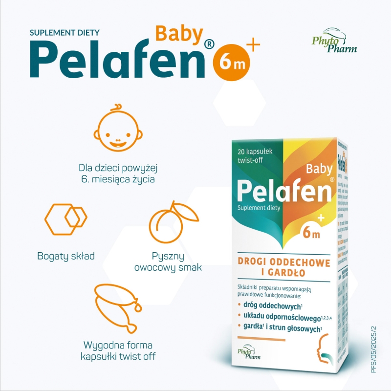 Pelafen Baby 6m+, kapsułki twist-off ze składnikami wspomagającymi odporność dla dzieci, 20 szt.