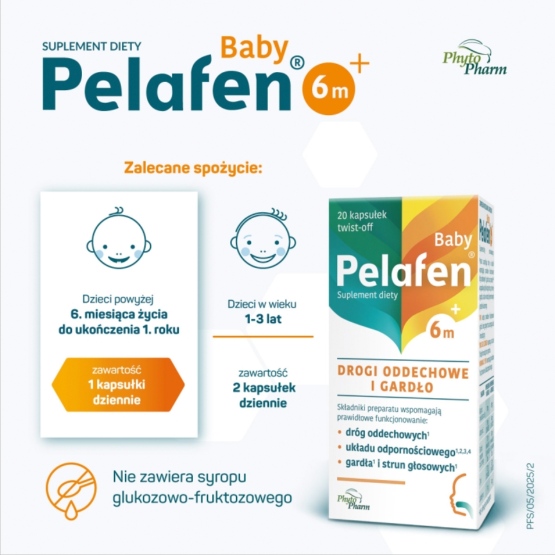 Pelafen Baby 6m+, kapsułki twist-off ze składnikami wspomagającymi odporność dla dzieci, 20 szt.