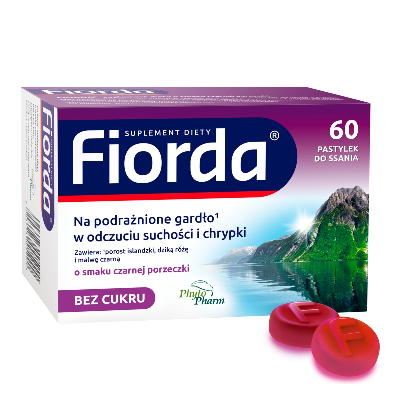Fiorda, pastylki do ssania na ból gardła o smaku porzeczkowym, 60 szt.