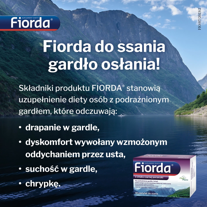 Fiorda, pastylki do ssania na ból gardła o smaku porzeczkowym, 60 szt.