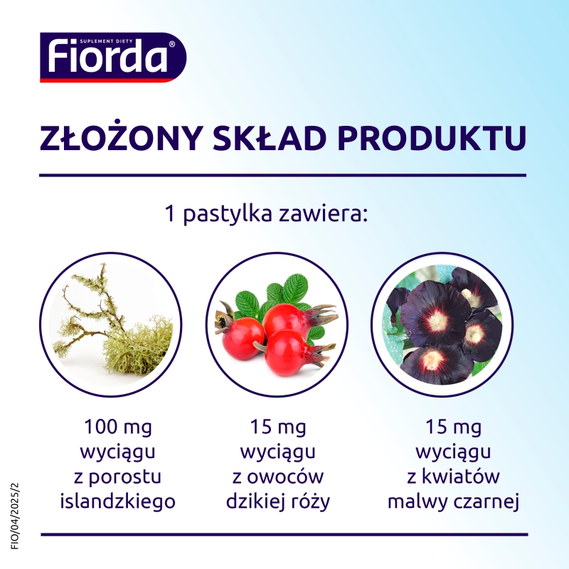 Fiorda, pastylki do ssania na ból gardła o smaku porzeczkowym, 60 szt.