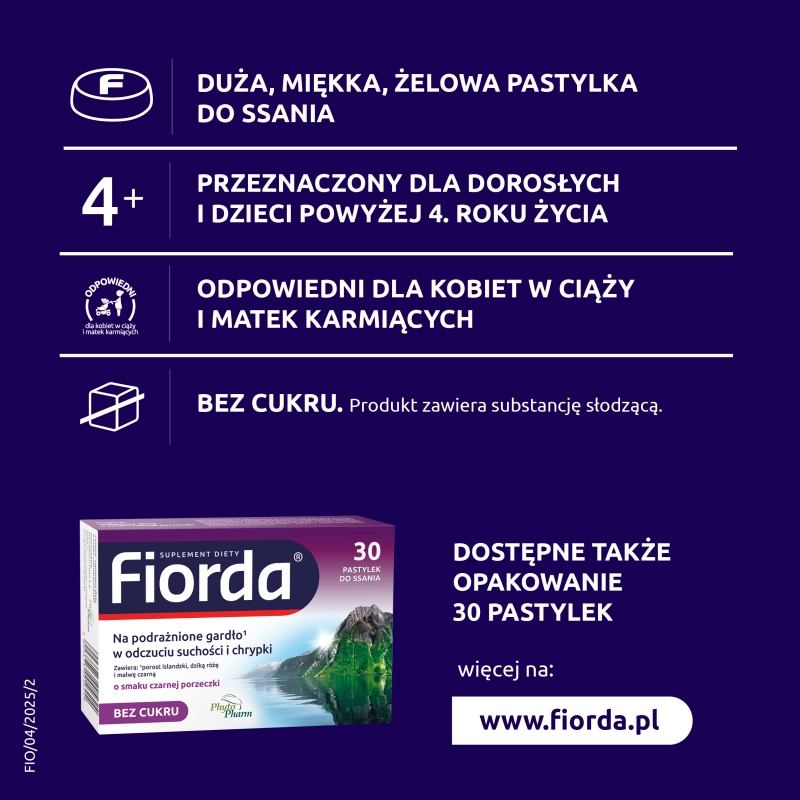 Fiorda, pastylki do ssania na ból gardła o smaku porzeczkowym, 60 szt.