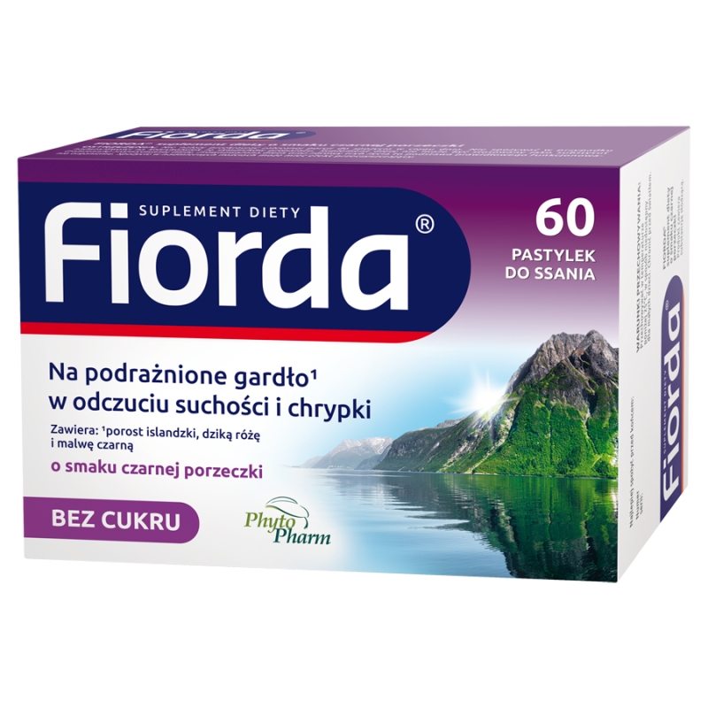 Fiorda, pastylki do ssania na ból gardła o smaku porzeczkowym, 60 szt.