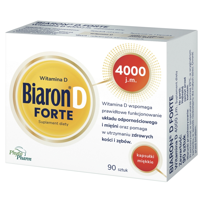 Biaron D Forte 4000 j.m., kapsułki z witaminą D, 90 szt.