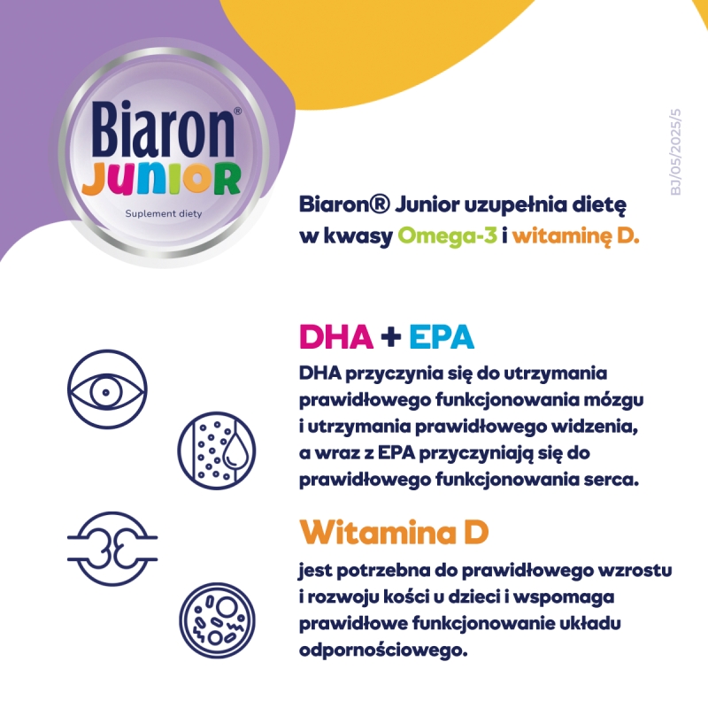 Bioaron Junior, kapsułki do żucia ze składnikami wspierającymi odporność dla dzieci o smaku owocowej gumy balonowej, 30 szt.