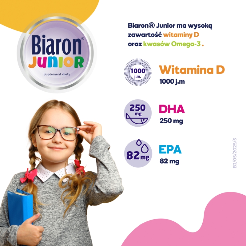 Bioaron Junior, kapsułki do żucia ze składnikami wspierającymi odporność dla dzieci o smaku owocowej gumy balonowej, 30 szt.