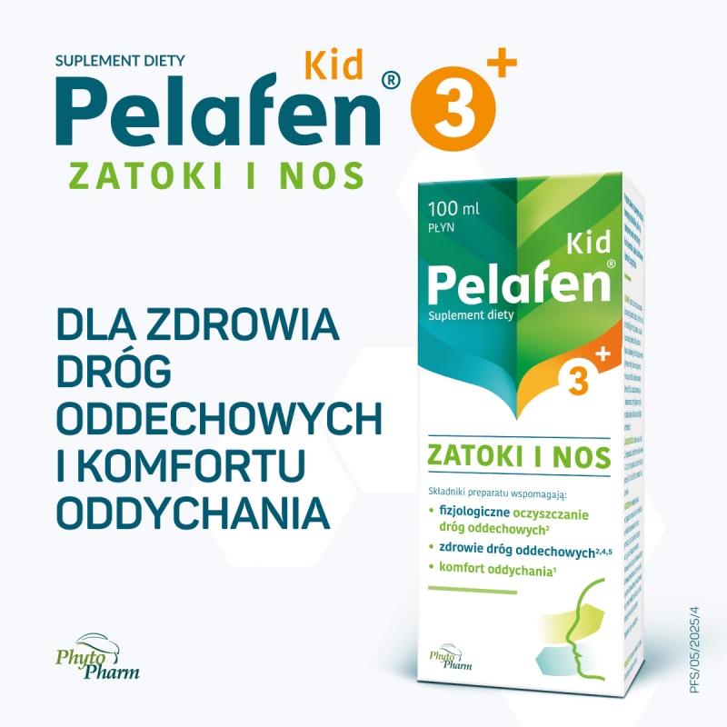Pelafen Kid Zatoki i Nos, płyn ze składnikami wspomagającymi oczyszczanie dróg oddechowych, 100 ml
