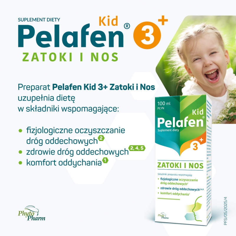 Pelafen Kid Zatoki i Nos, płyn ze składnikami wspomagającymi oczyszczanie dróg oddechowych, 100 ml