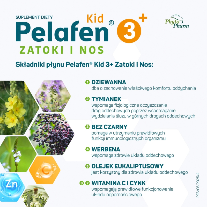 Pelafen Kid Zatoki i Nos, płyn ze składnikami wspomagającymi oczyszczanie dróg oddechowych, 100 ml