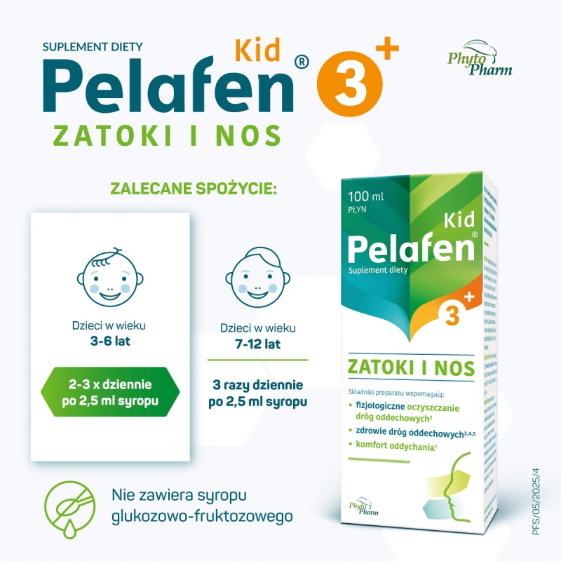 Pelafen Kid Zatoki i Nos, płyn ze składnikami wspomagającymi oczyszczanie dróg oddechowych, 100 ml