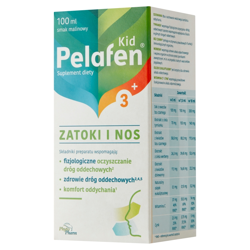 Pelafen Kid Zatoki i Nos, płyn ze składnikami wspomagającymi oczyszczanie dróg oddechowych, 100 ml