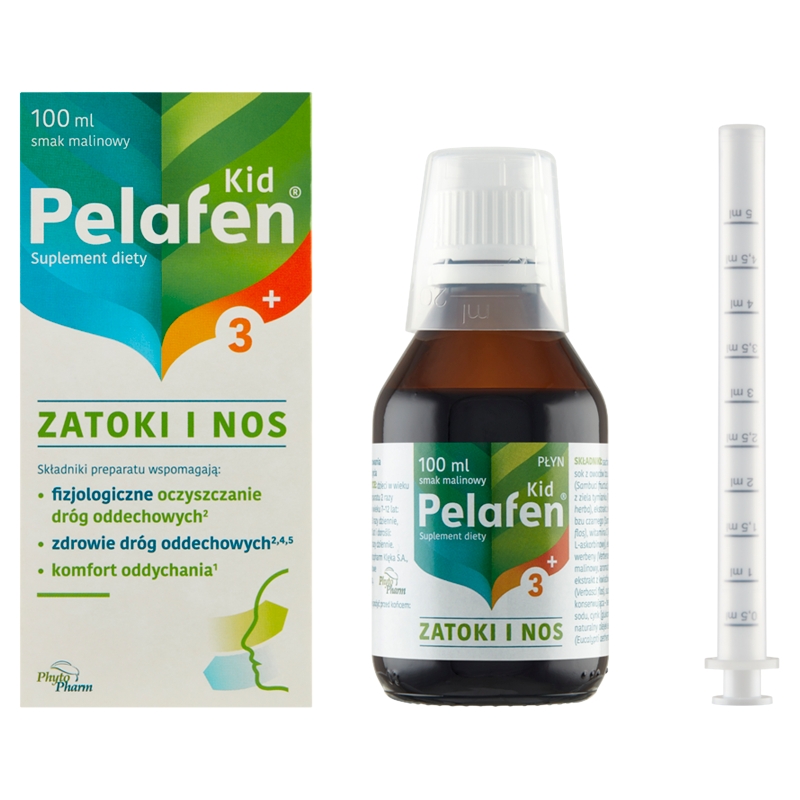 Pelafen Kid Zatoki i Nos, płyn ze składnikami wspomagającymi oczyszczanie dróg oddechowych, 100 ml