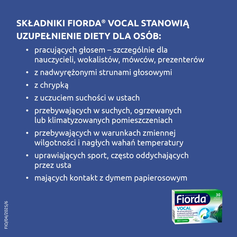 Fiorda Vocal, 30 pastylek do ssania, bez cukru