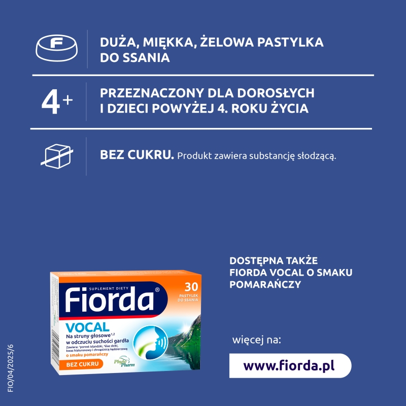 Fiorda Vocal, 30 pastylek do ssania, bez cukru