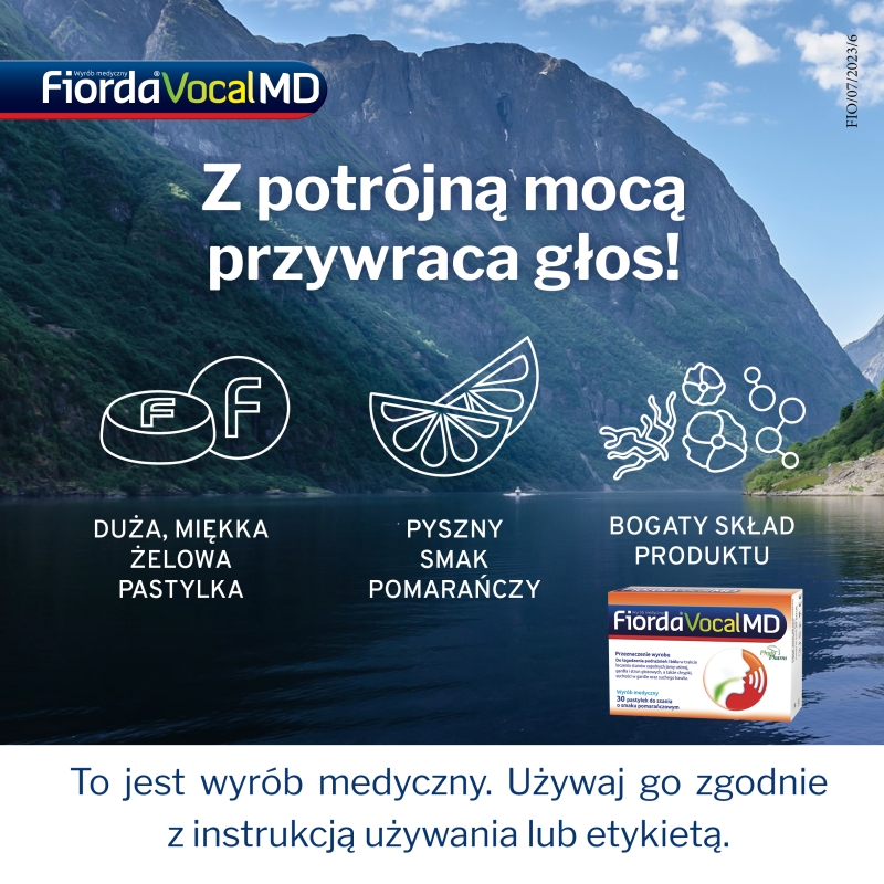 Fiorda Vocal MD, pastylki do ssania na ból gardła i chrypkę o smaku pomarańczowym, 30 szt.