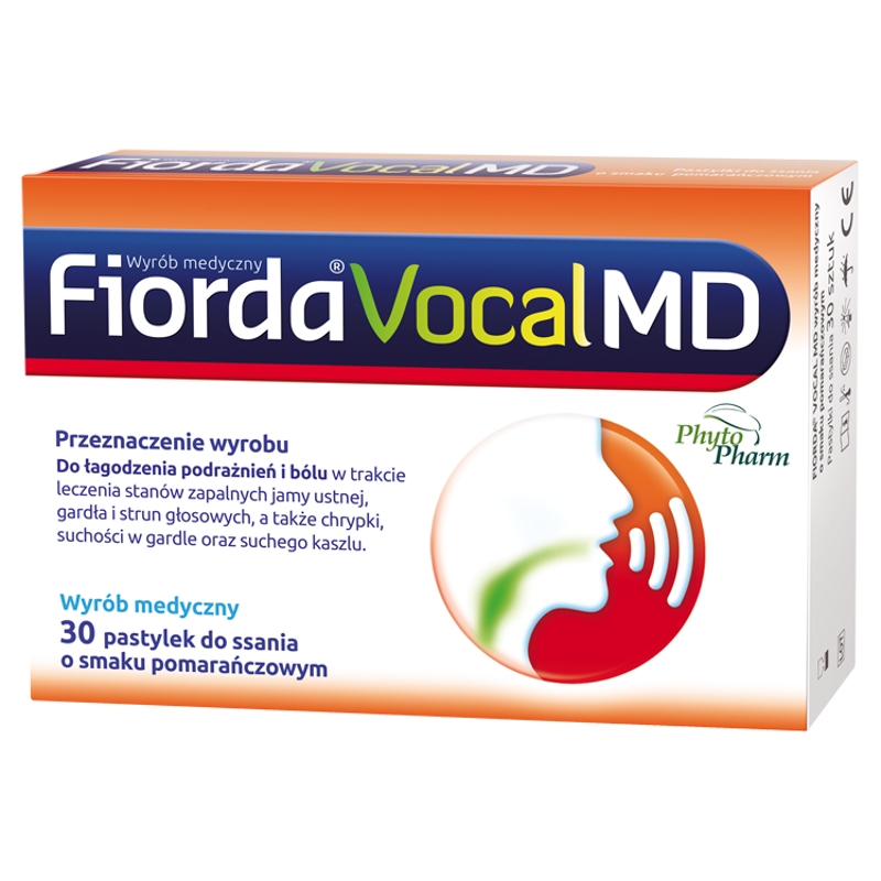 Fiorda Vocal MD, pastylki do ssania na ból gardła i chrypkę o smaku pomarańczowym, 30 szt.