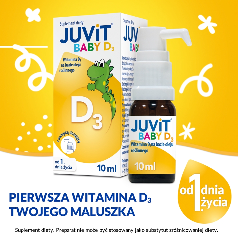 Juvit Baby D3, krople z witaminą D3 dla niemowląt, z pompką 10 ml