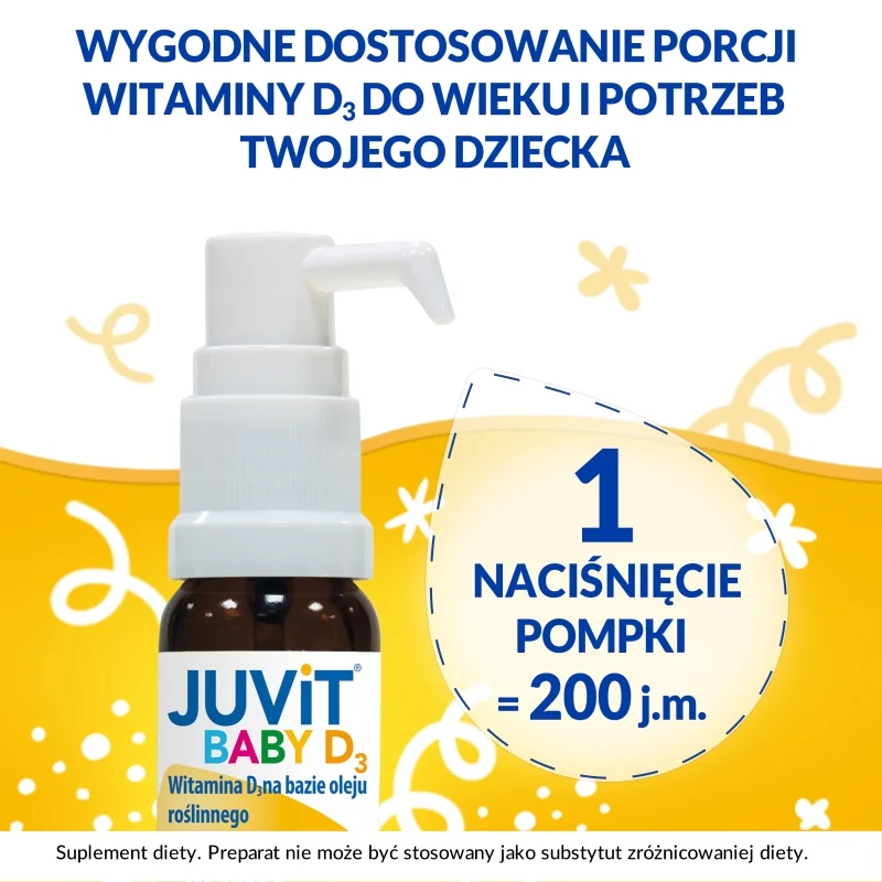 Juvit Baby D3, krople z witaminą D3 dla niemowląt, z pompką 10 ml