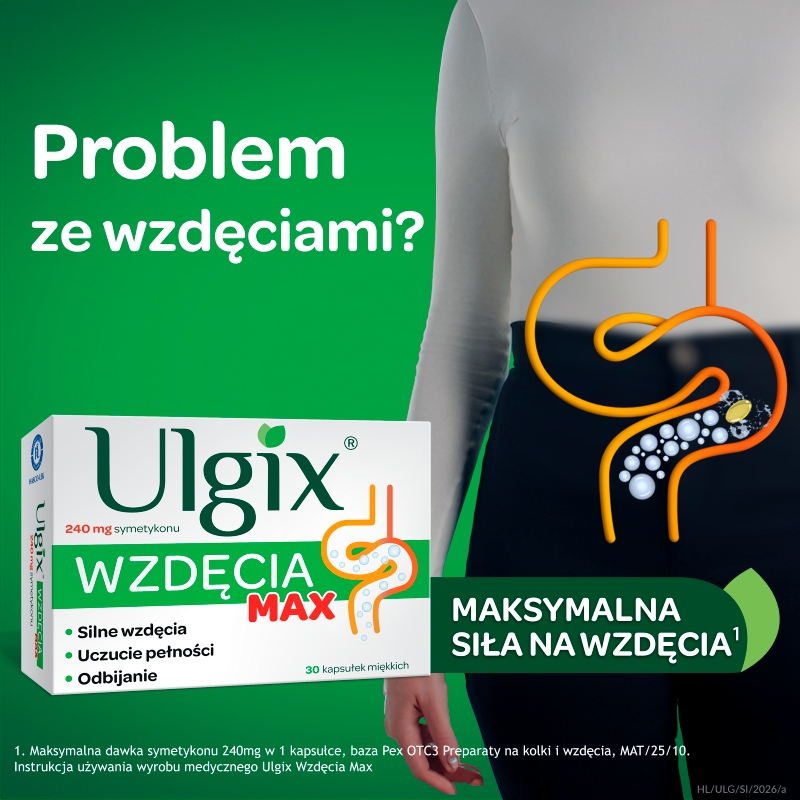 Ulgix wzdęcia max, kapsułki łagodzące odbijanie, uczucie pełności, 30 szt.