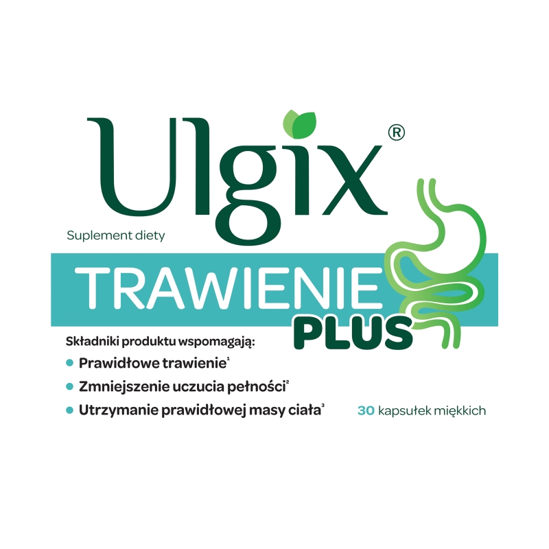 Ulgix Trawienie Plus , kapsułki ze składnikami wspomagającymi prawidłowe trawienie i zmniejszenie uczucia pełności, 30 szt.