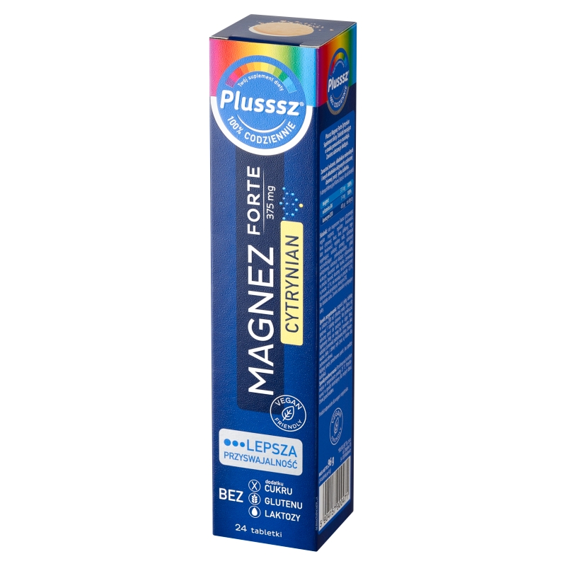 Plusssz Magnez Forte Cytrynian , tabletki musujące o cytrynowym smaku, 24 szt.