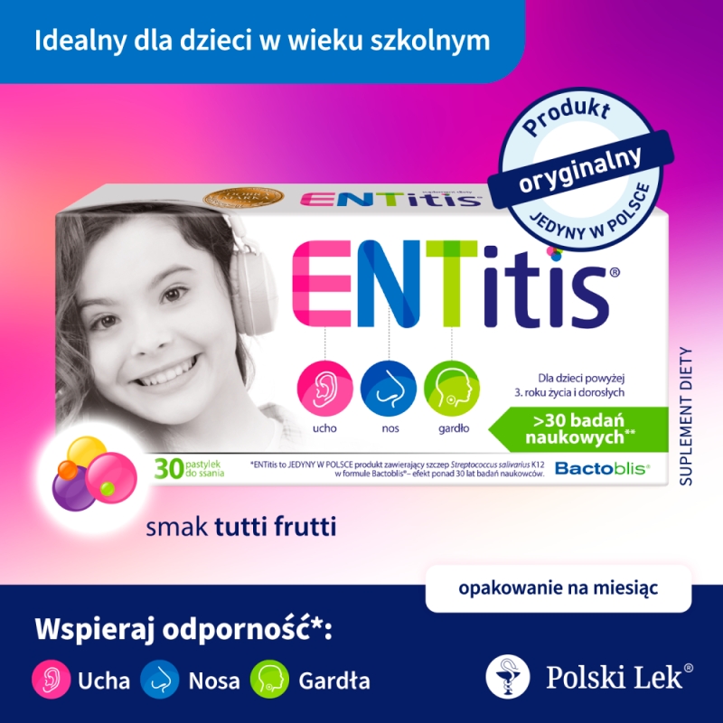 Entitis, 30 pastylek do ssania, tutti frutti KRÓTKA DATA 30.04.2026