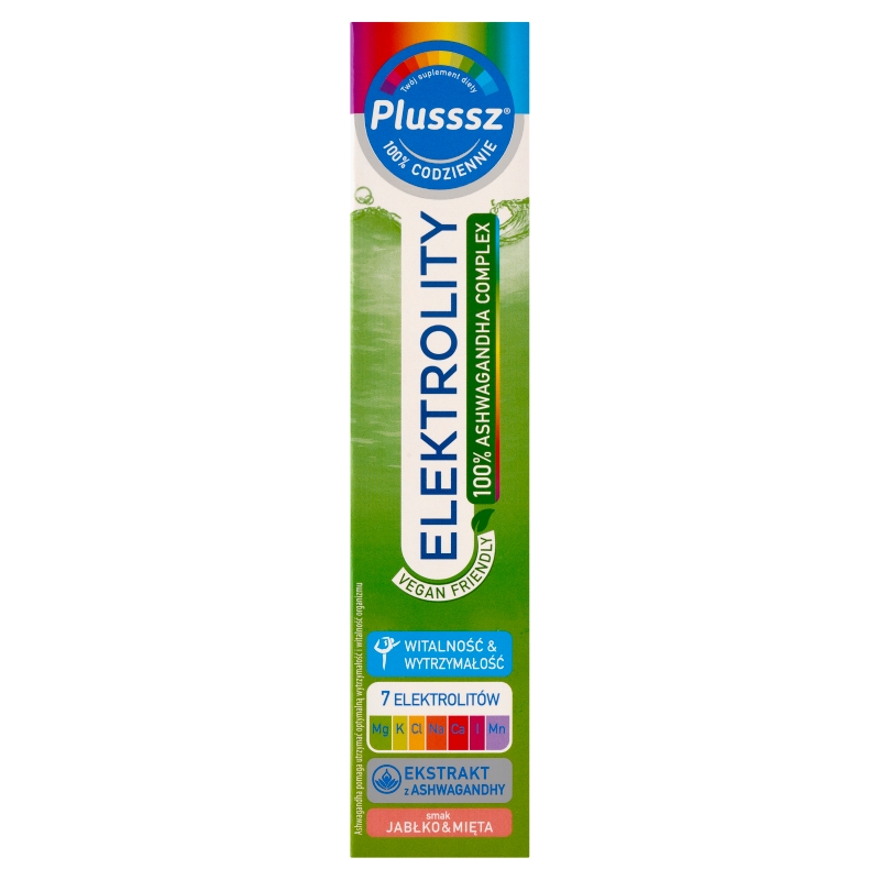 Plusssz Elektrolity 100% Ashwagandha Complex, 24 tabletki musujące, jabłko-mięta