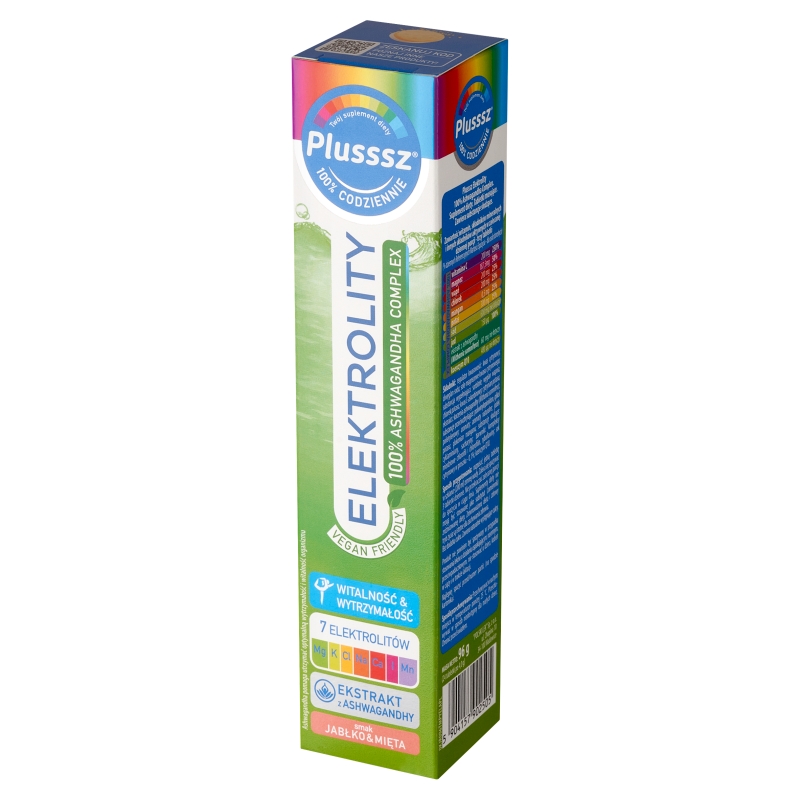 Plusssz Elektrolity 100% Ashwagandha Complex, 24 tabletki musujące, jabłko-mięta
