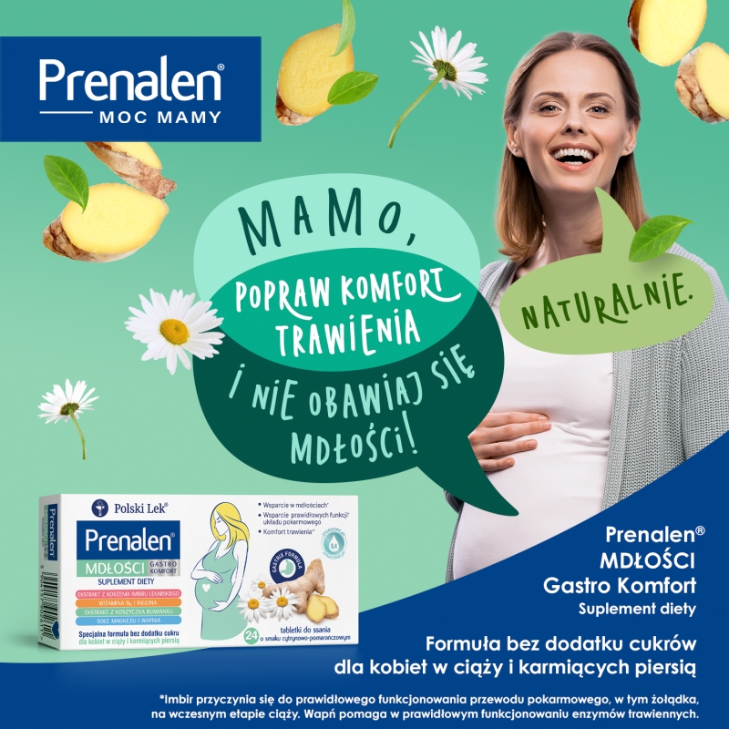 Prenalen Mdłości Gastro Komfort, 24 tabletki do ssania KRÓTKA DATA 04.07.2026