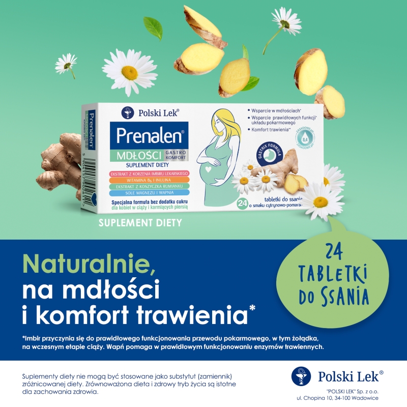 Prenalen Mdłości Gastro Komfort, 24 tabletki do ssania KRÓTKA DATA 04.07.2026