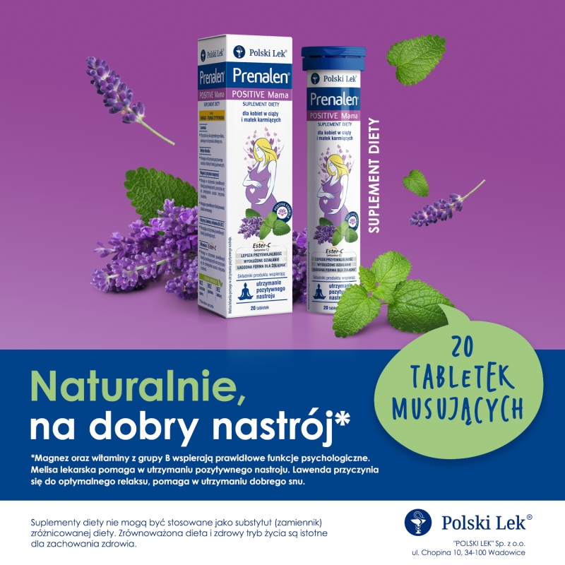 Prenalen Positive Mama, 20 tabletek musujących o smaku mango