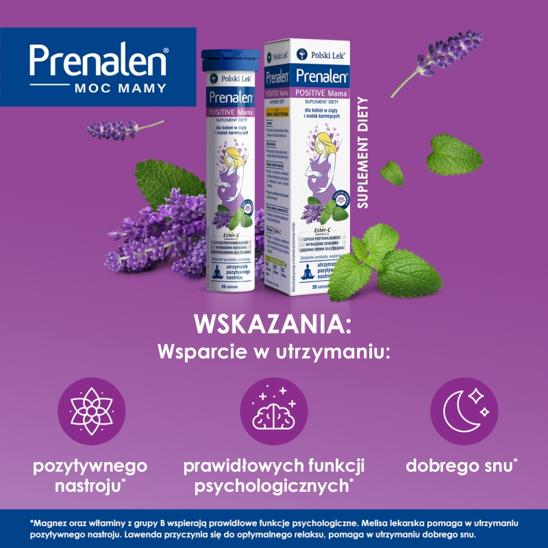 Prenalen Positive Mama, 20 tabletek musujących o smaku mango