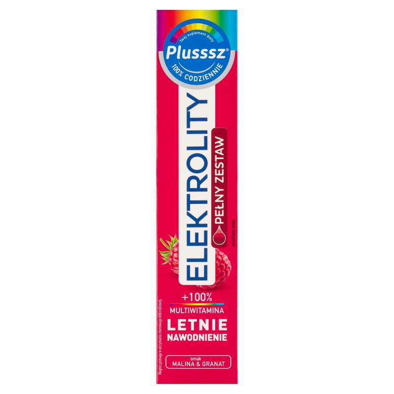Plusssz Elektrolity + 100% Multiwitamina, malina & granat, 24 tabletki musujące