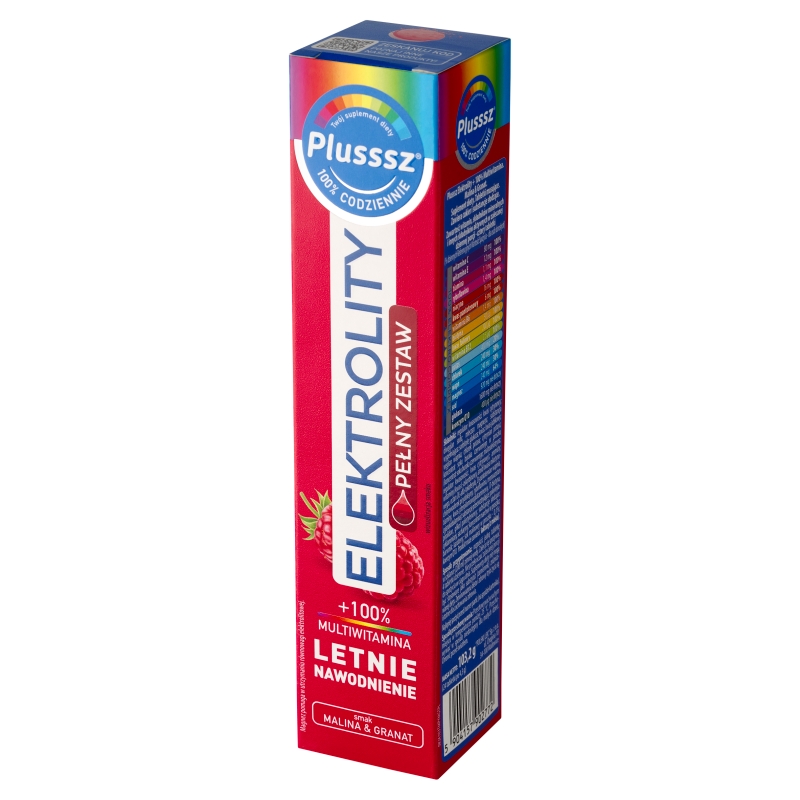 Plusssz Elektrolity + 100% Multiwitamina, malina & granat, 24 tabletki musujące