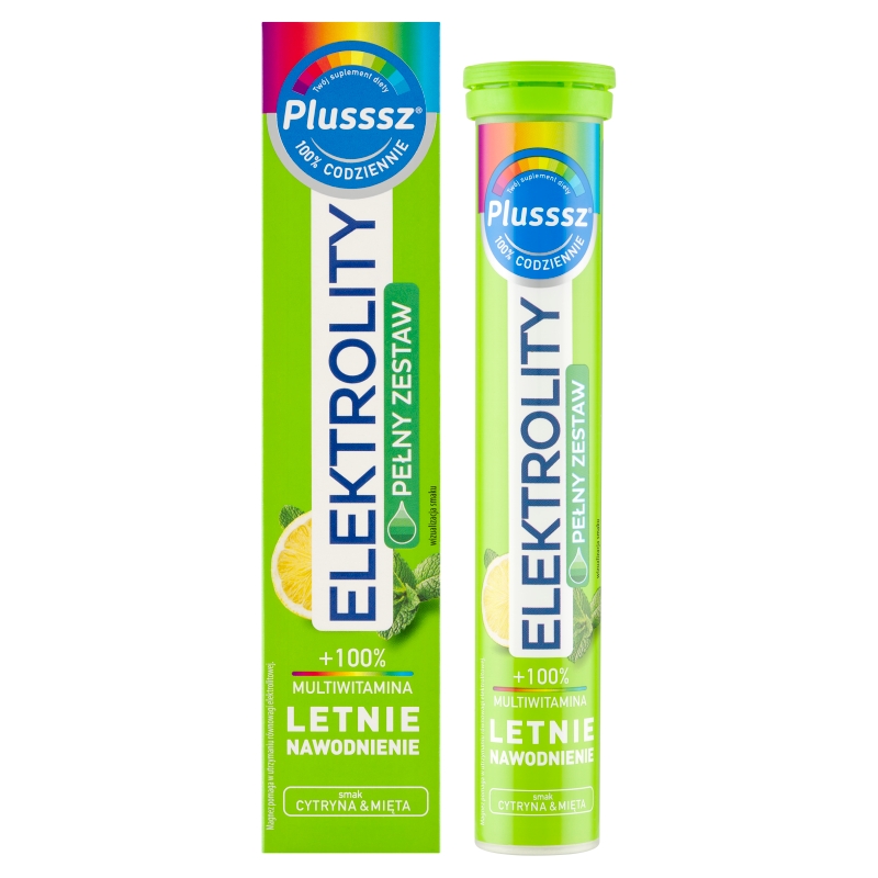 Plusssz Elektrolity + 100% Multiwitamina, cytryna i mięta, 24 tabletki musujące