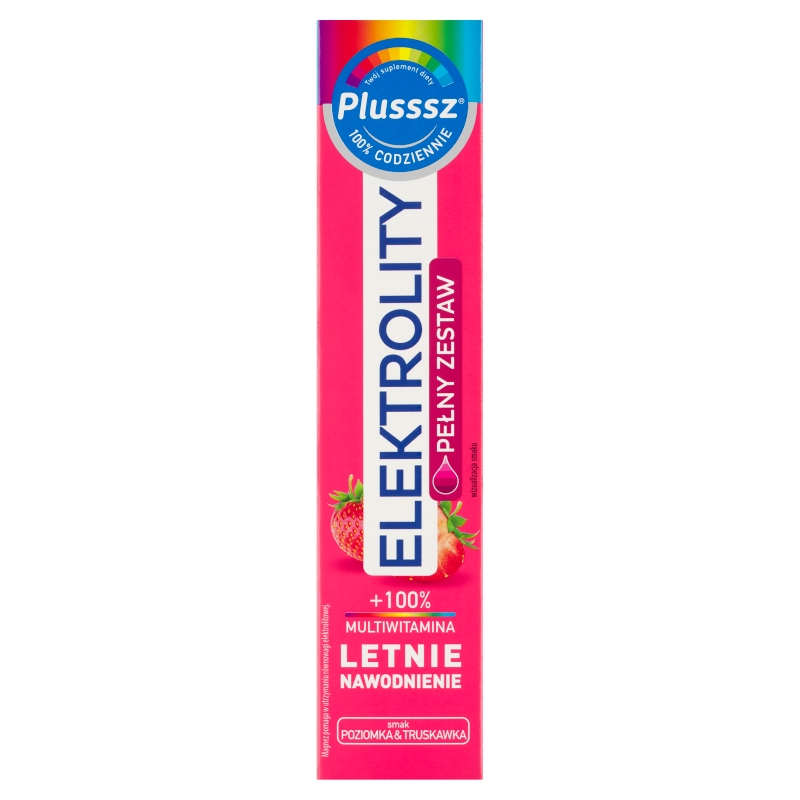 Plusssz Elektrolity + 100% Multiwitamina, poziomka i truskawka, 24 tabletki musujące