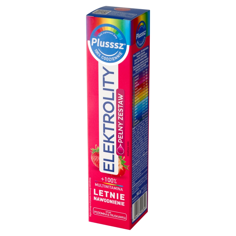 Plusssz Elektrolity + 100% Multiwitamina, poziomka i truskawka, 24 tabletki musujące