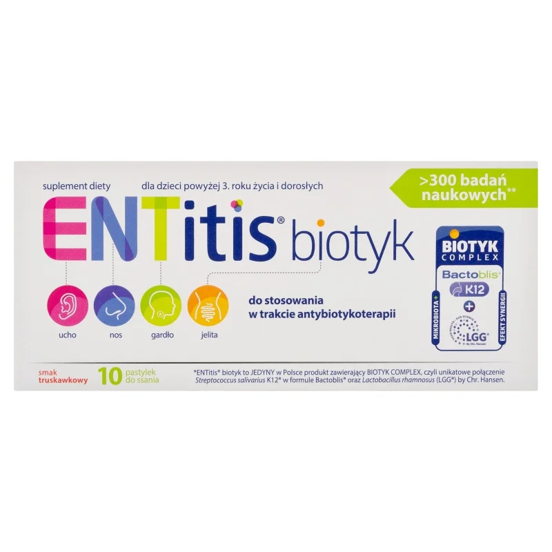 ENTitis, biotyk, pastylki do ssania, truskawkowe, 10 szt.