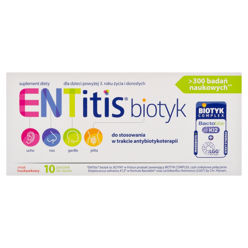 ENTitis, biotyk, pastylki do ssania, truskawkowe, 10 szt.