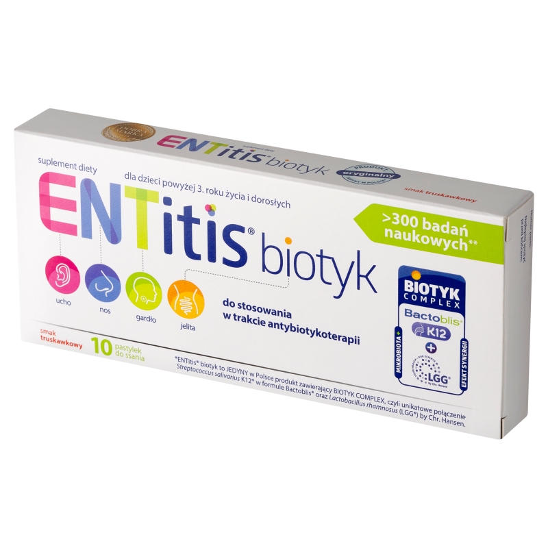 ENTitis, biotyk, pastylki do ssania, truskawkowe, 10 szt.