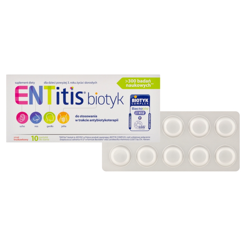 ENTitis, biotyk, pastylki do ssania, truskawkowe, 10 szt.