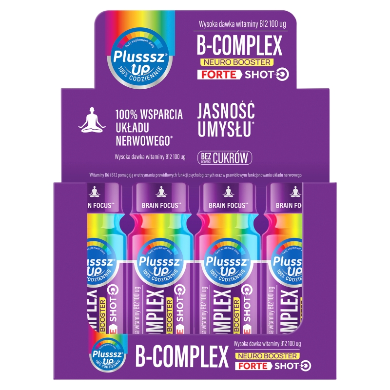 Plusssz Up B-Complex Neuro Booster Forte, shot o smaku malinowym, 50 ml
