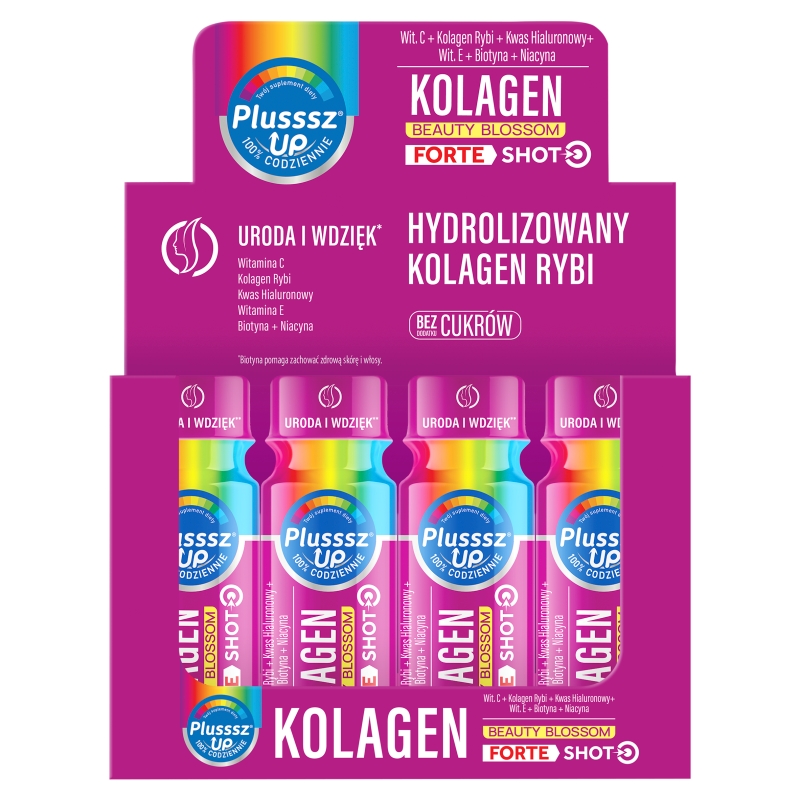 Plusssz Up Kolagen Beauty Blossom shot o smaku malina-winogrono-czarna porzeczka , 50 ml KR&Oacute;TKA DATA 31.07.2026