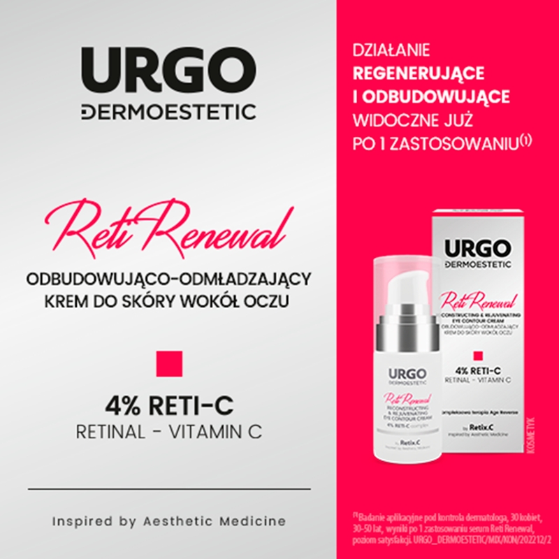 URGO DERMOESTETIC Reti Renewal, krem do skóry wokół oczu odbudowująco-odmładzający, 15 ml