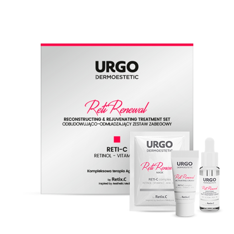 URGO DERMOESTETIC Reti Renewal, zestaw: krem aktywujący - 2x5ml, maska do twarzy - 4x3ml, serum kojąco-regenerujące - 10ml