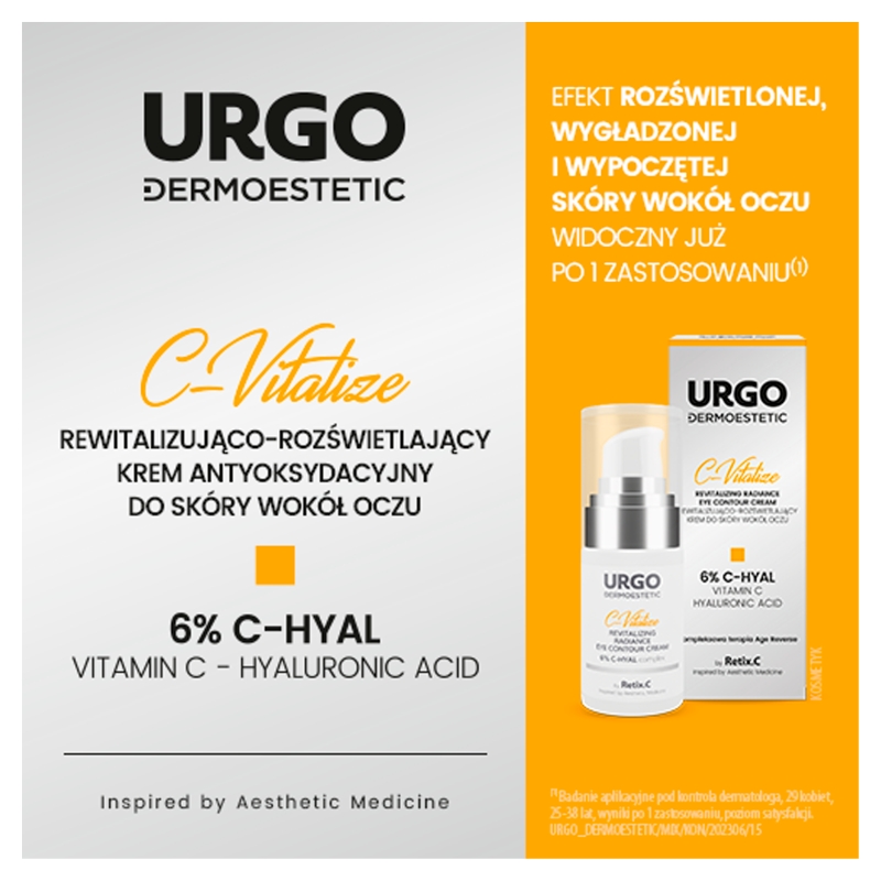 URGO DERMOESTETIC C-Vitalize, krem rewitalizująco-rozświetlający pod oczy, 15 ml
